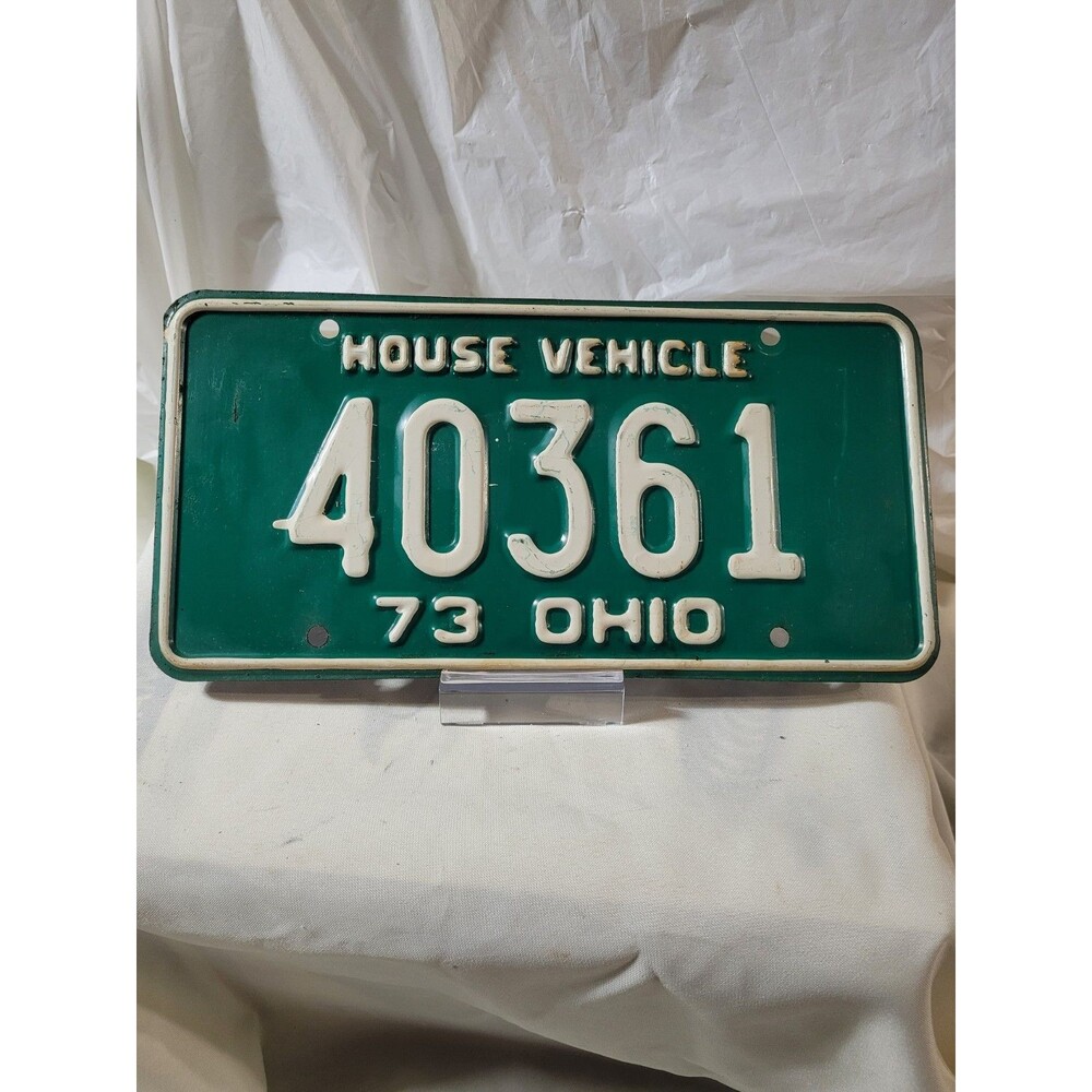 Vtg 1973 Ohio House Vehicle single license plate #40361 green/white